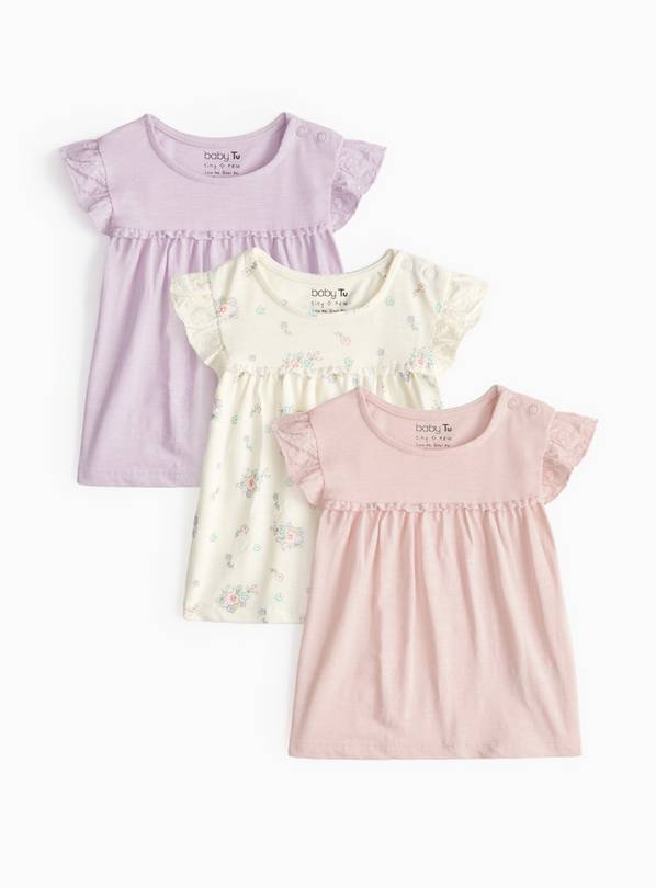 Pink Floral Frill Tops 3 Pack 9-12 months